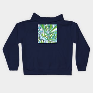 Mazipoodles Psychedelic Water Leaves Expressionism Blue Green Kids Hoodie